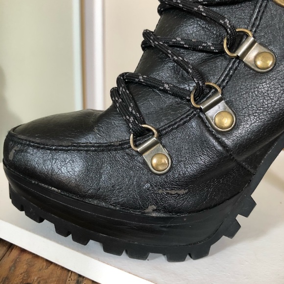 Bamboo Harper Black Heeled Combat Boots - Picture 3 of 8